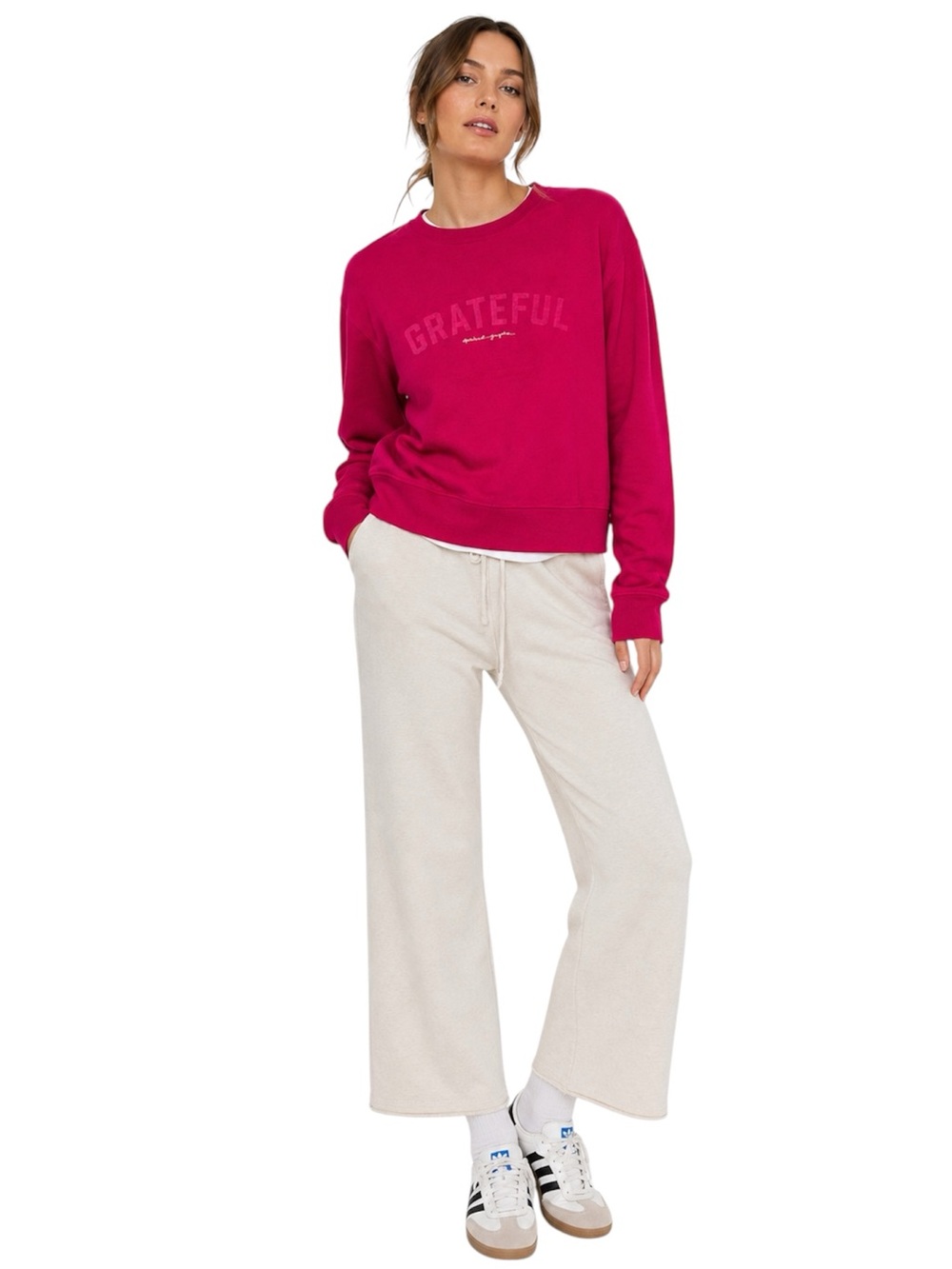 Spiritual Gangster Grateful Hot Pink Crewneck Pullover Sweater Sz L - Picture 1 of 5